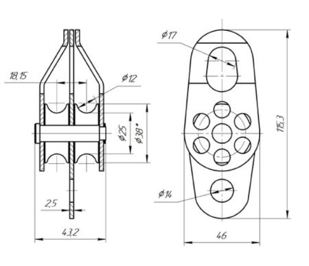  Блок-ролик Вертикаль двойной сталь с подшипником в Санкт-Петербурге  
