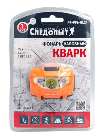 Фонарь Следопыт-Кварк,налоб.1 COB+2 LED,3хААА